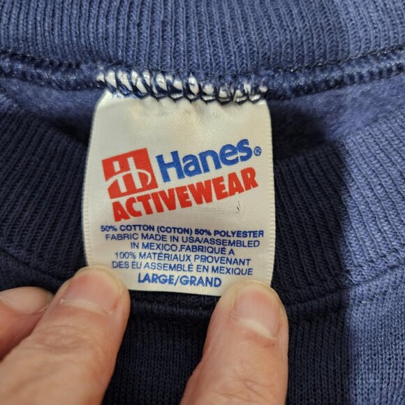 Hanes Sweatshirt Mens Large Blue Christmas Jingle Bells Glitter Graphic Pullover - Picture 8 of 9